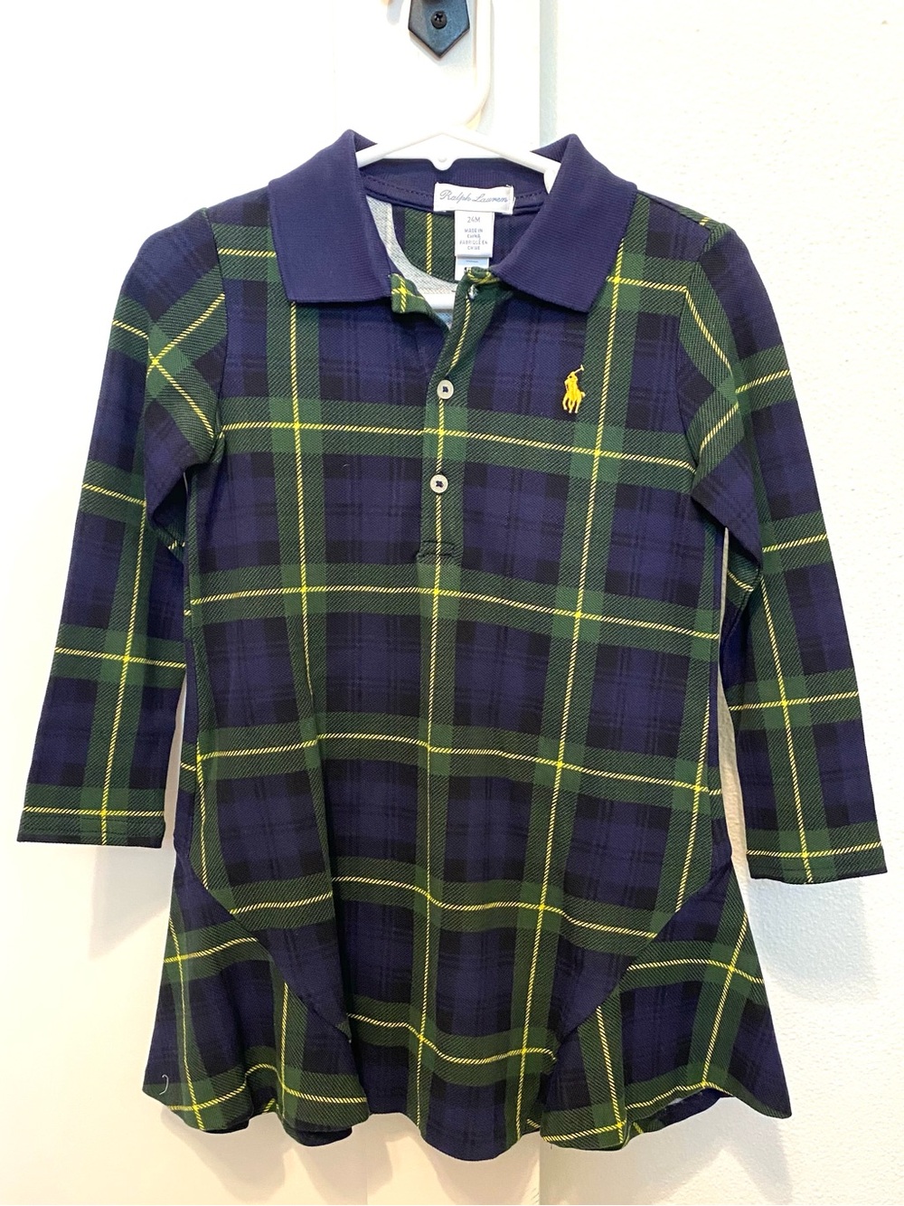 Ralph Lauren Girls' Navy & Green Plaid Polo Dress (24 months)
